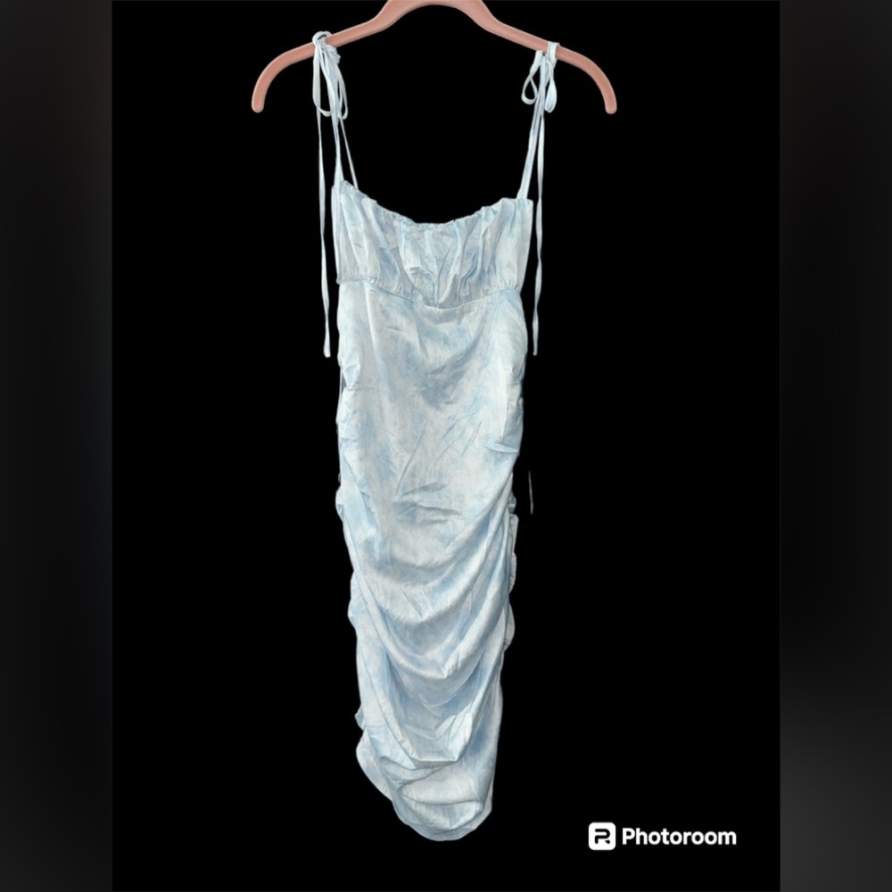 Blue tie dye satin like dress - Picture 1 of 8
